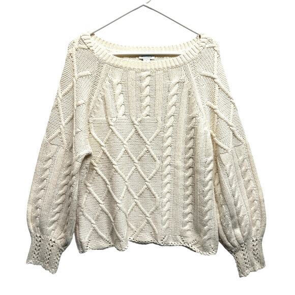 Sundance Sweaters - Sundance Cream Cable Knit Sweater L Boho Cottagecore Balloon Sleeves